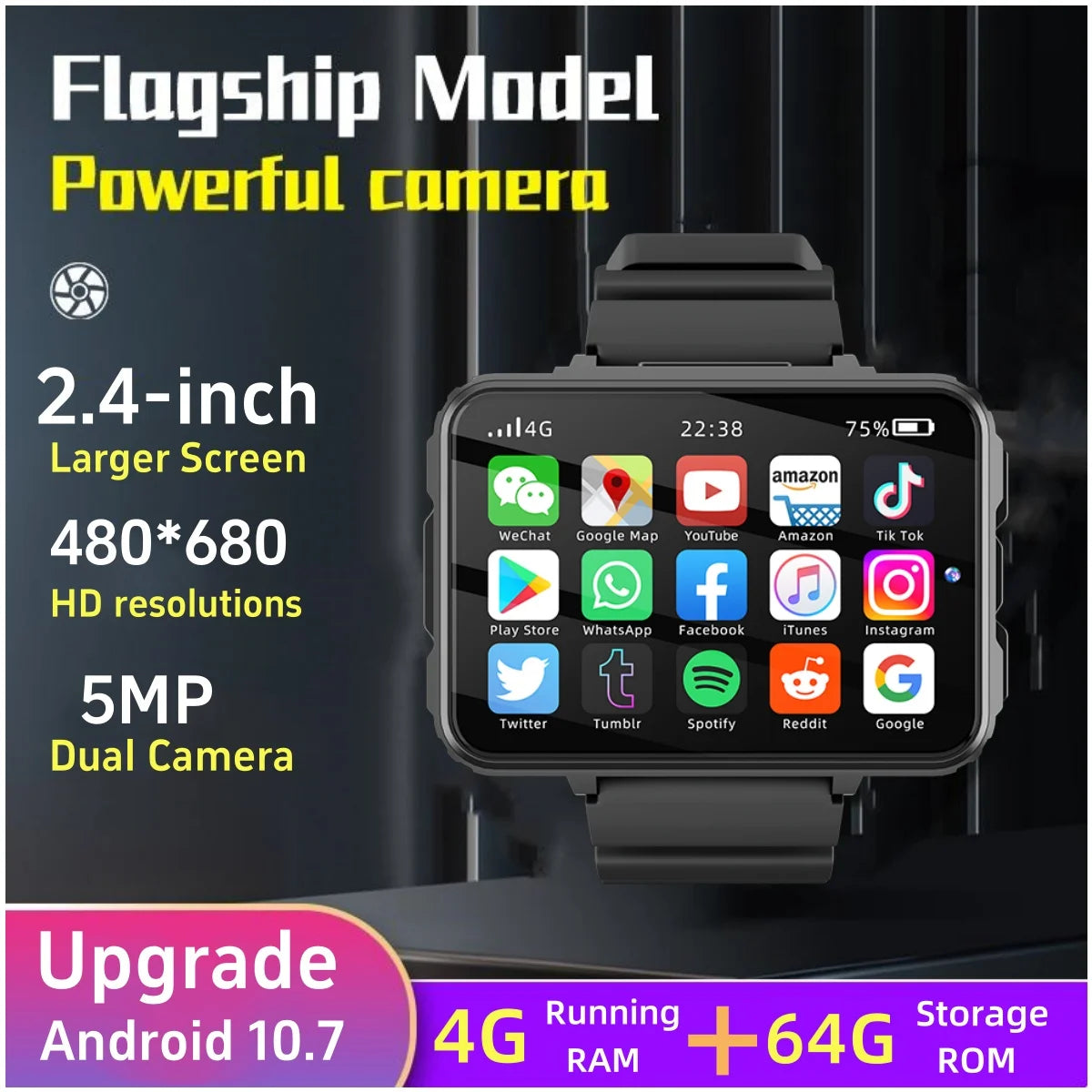 VP999 4G Smart Watch 2.4inch Large Amoled Smartwatch With Dual Camera GPS WIFI Sim Card Slot Play Game Video Calling App Store