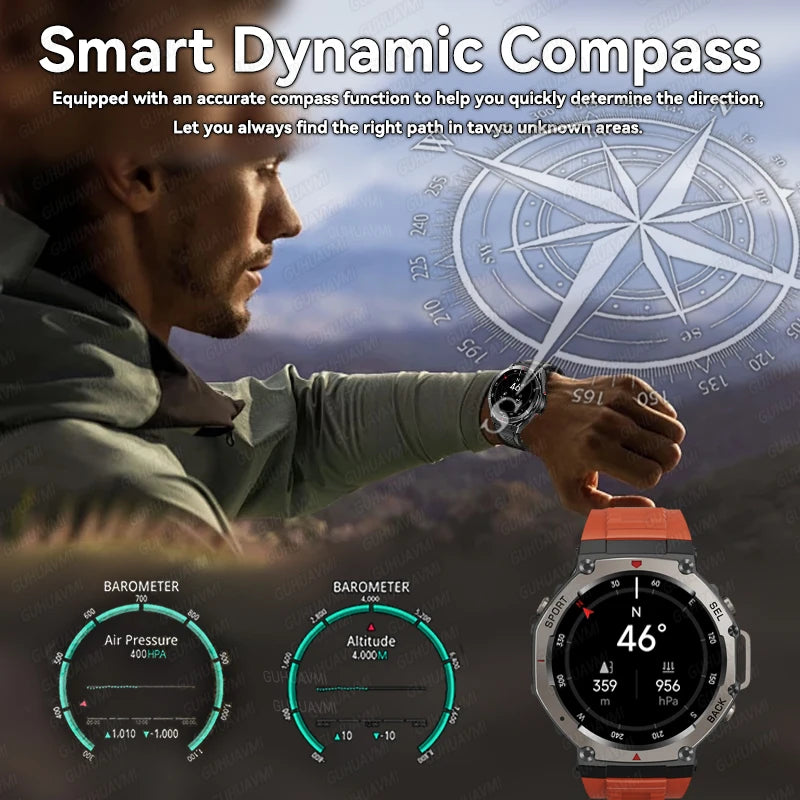 2025 New T-Rex 3 GPS SmartWatch Ultra Men 10ATM IP69K Waterproof Smartwatch Compass Altimeter Barometric Bracelet For HUIAWE IOS