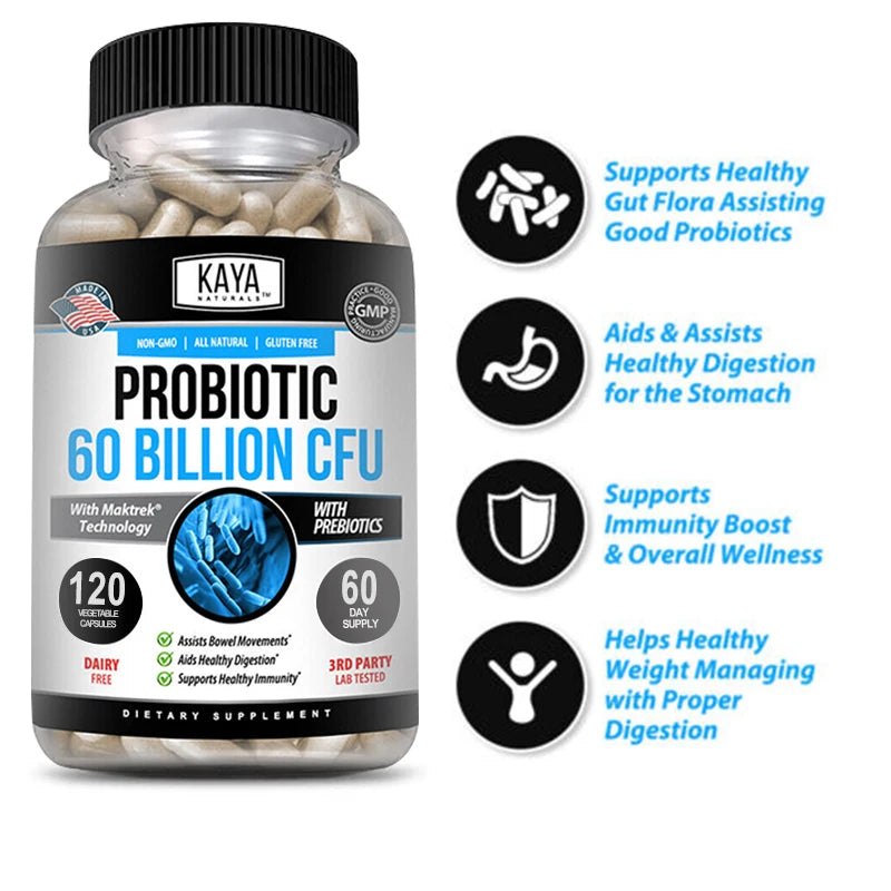 Probiotics 60 Billion CFU | Gut Health & Immune Support Supplement | Digestive Support Unisex