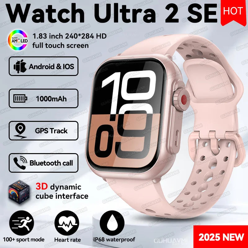 2025 New Original Split screen Watch Ultra 2 Waterproof 1000mAh Battery Heart Rate Sport GPS Track Smart bracelet For IOSAndroid