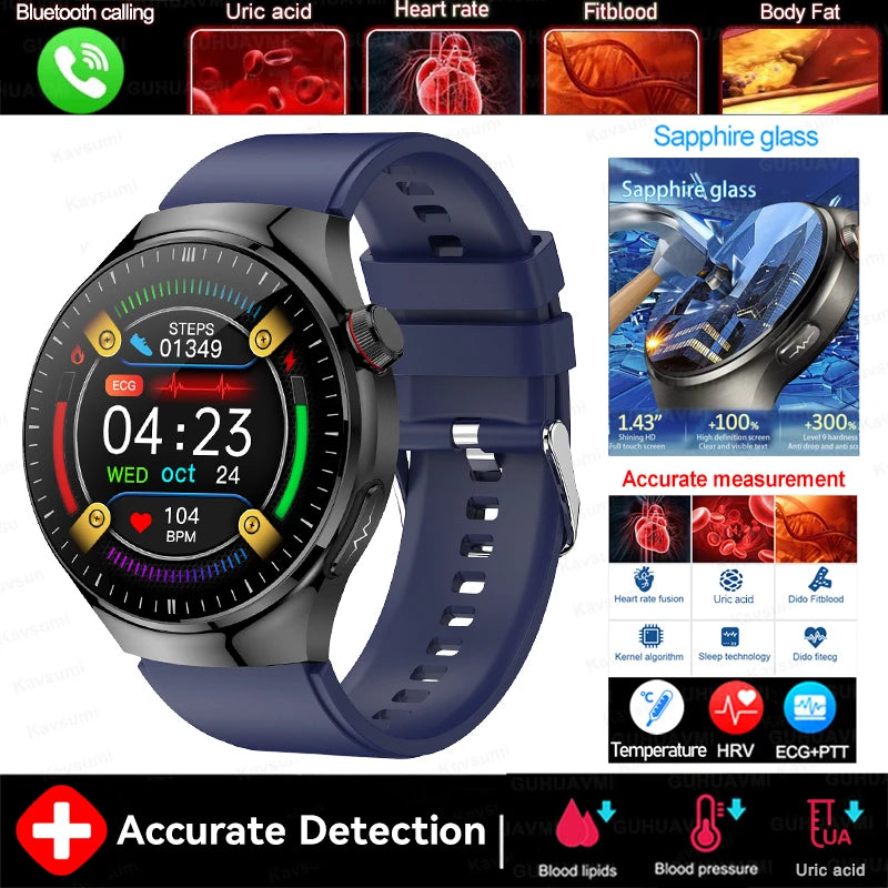 2025 New Blood Lipids Uric Acid Blood pressure Smart Watch Men ECG+PPG Fitness Tracker Clock Heart Rate Bluetooth call Smartwatc