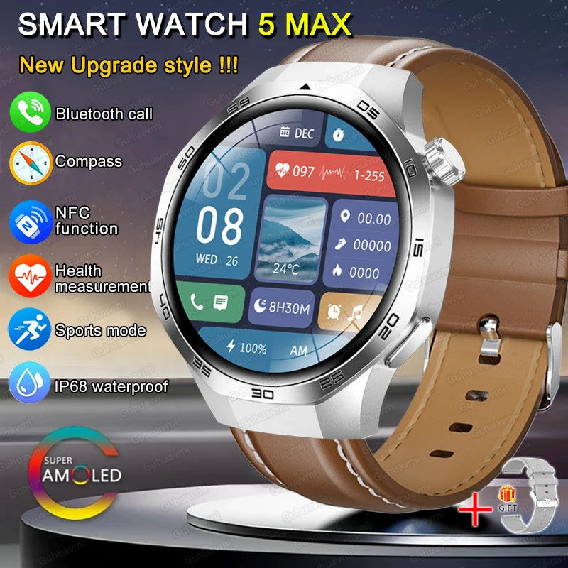 New GT 5 PLUS Smart Watch Men Women  AMOLED HD Screen SmartWatch Heart rate Blood oxygen Music Sport GPS tracker NFC Smartwatch