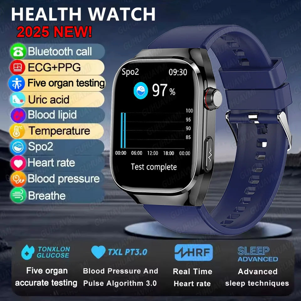 2025New Accurate Blood Fat Uric Acid Smart Watch Men Micro Physical Examination Five Organ HealthClock Bluetooth Call Smartwatch