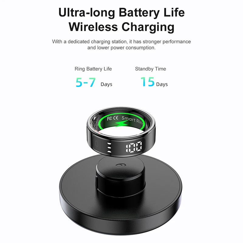 New R12 Smart Ring with Display Screen Touch Health Manager Wireless Charge Multi Sports Modes 5 ATM Waterproof For Men Women