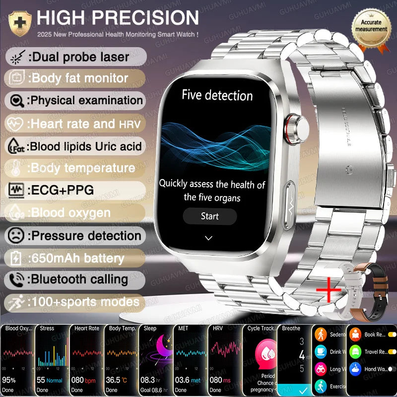 2025 AI Laser Diagnosis Health Smart Watches Men ECG+PPG Blood lipids Uric acid Heart Rate BP Sports Call Smartwatch For Xiaomi
