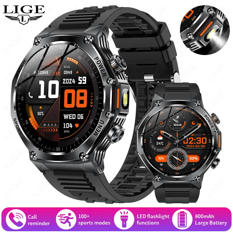 LIGE New Men Smart Watch Bluetooth Calling 800mAh Large Battery Heart Rate Blood Oxygen Health Smartwatch 2025 For Android IOS