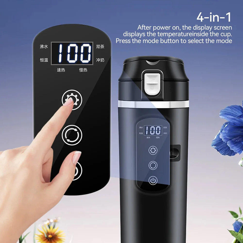Portable Car Heating Cup Thermos Cup Stainless Steel 12V/24V Car Heating Cup Smart Temperature Control Coffee Milk Heated Kettle