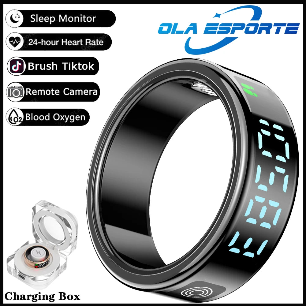 Smart Ring For Men Women LED Display Screen Heart Rate Blood Oxygen Monitoring Multi Sport Modes IP68 & 5ATM Waterproof Pk SR08