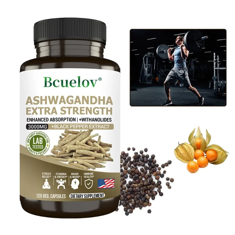 Ashwagandha Extract 3000 mg Root Anti-Stress Anxiety Supplement - Supports Better Sleep, Mood, Energy, 120 Capsules