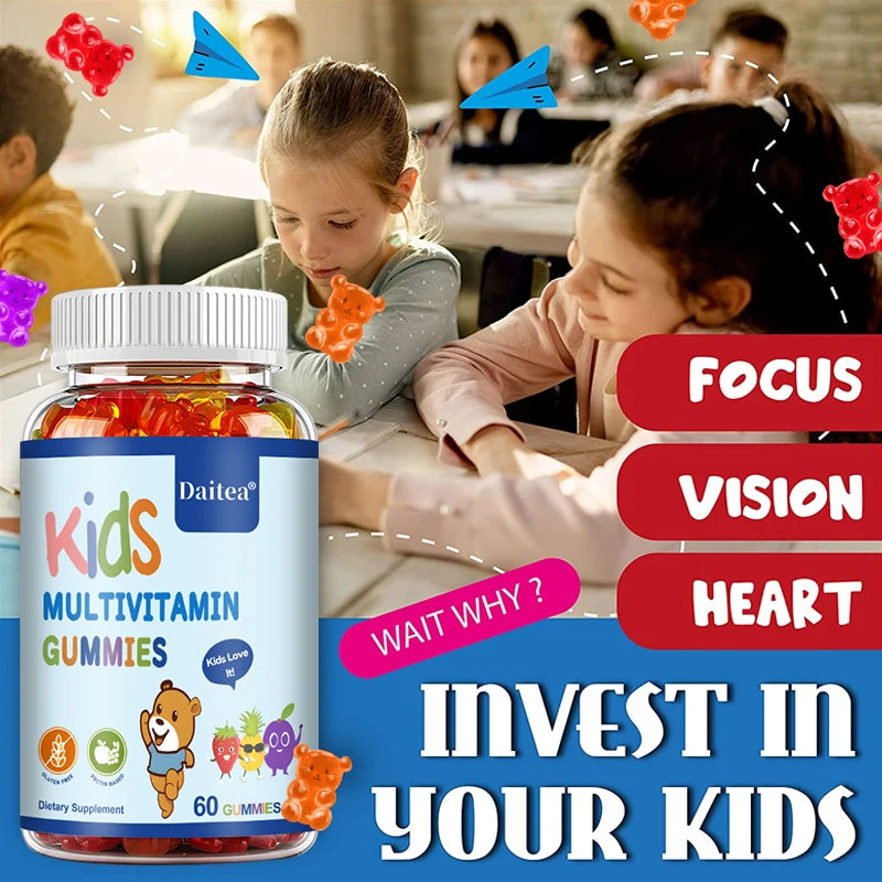 Daitea Multivitamin Gummies - Healthy Heart, Brain and Body Development for Children, Supports Bone, Teeth, Heart Health