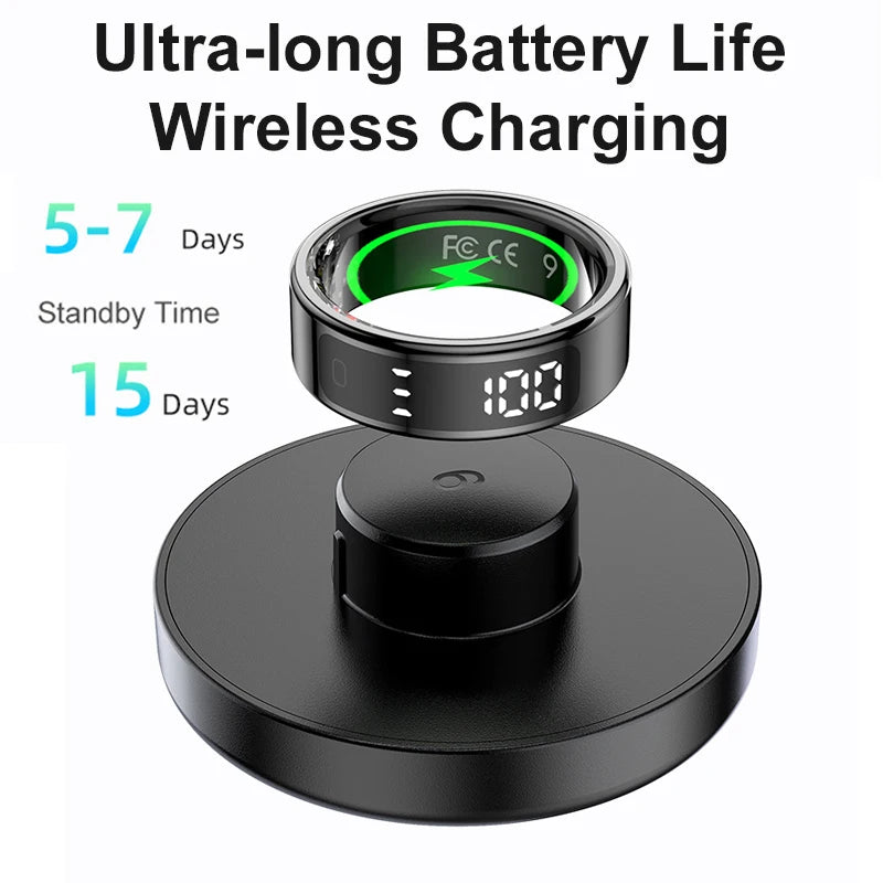 New R11 R12 Smart Ring For Men Women with Wireless Charging stand,Health and Sleep Monitor 5ATM Waterproof,Multi-sport Mode