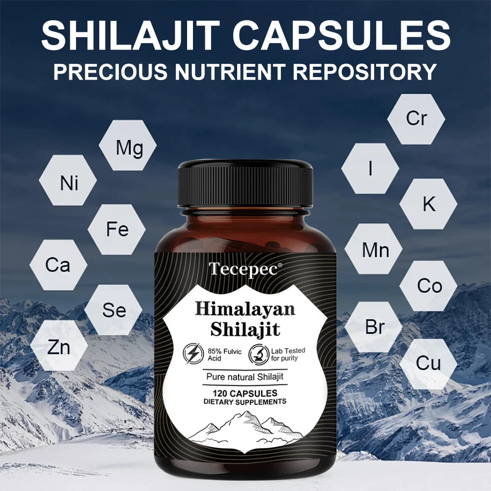 Natural Himalayan Shilajit Capsules - Rich in 85+ Trace Minerals, Good for Brain, Energy, Muscles, Joint Support, Heart Health