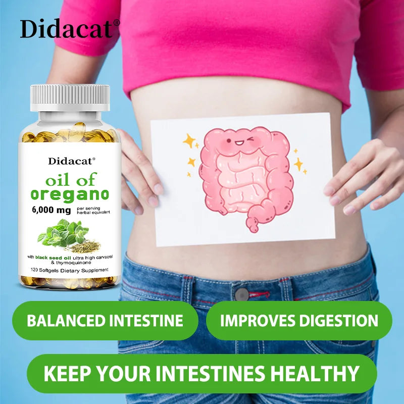 Oregano Oil 6000mg Softgels with Black Seed Oil Strength For Gut Health, Digestive Health, Immune Support