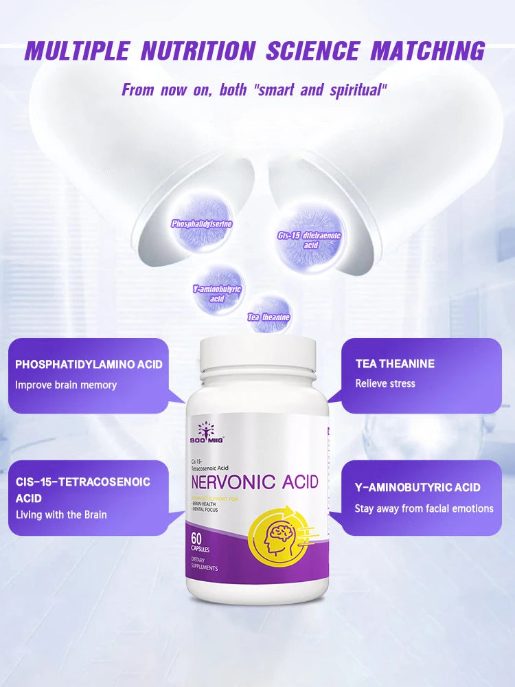 Neuroacid Brain Nootropics, Supports Stress Relief, Focus, Intelligence, Vision, Brain Development, 120 Capsules