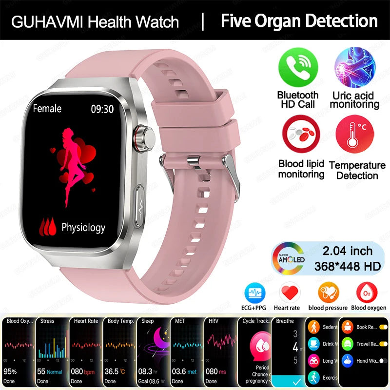2025New Precise Blood Fat Uric Acid Smart Watch Dynamic Heart Rate Blood Pressure Health Monitor Smartwatch ECG+PPG Sports Clock