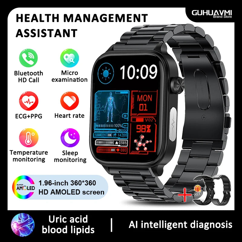 2025 New For Xiaomi Blood lipids Uric Acid testing Smart Watch Men ECG+PPG Blood Pressure SP02 Bluetooth Call Health smartwatch