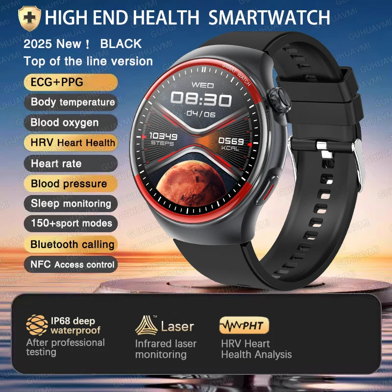 2025 New High-end Laser Detection Smart Watch Men ECG+PPG Precise Blood Pressure Heart Rate BT Call NFC For HUAWEI Health Watche