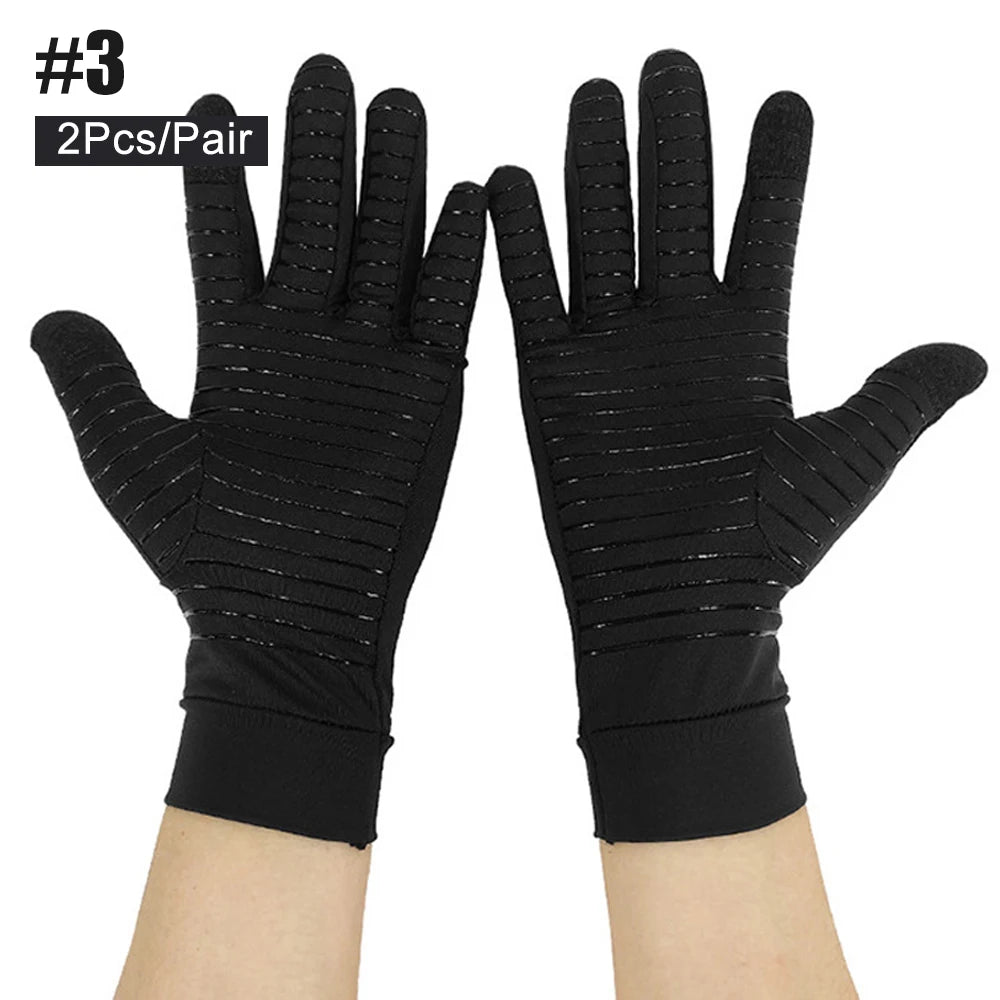 1Pair Copper Arthritis Compression Gloves Women Men Relieve Hand Pain Swelling and Carpal Tunnel Fingerless for Typing