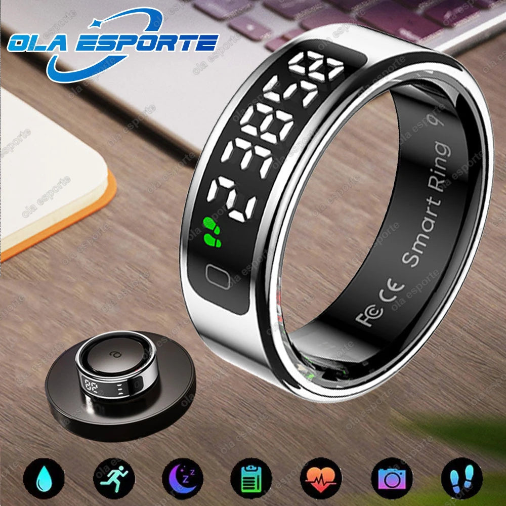 LED Display Screen Smart Ring For Xiaomi Heart Rate Blood Oxygen Monitor Smartring Men Women Waterproof Multi Sports Modes Ring