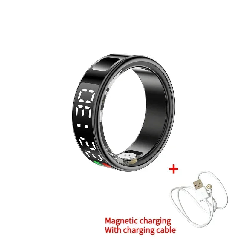 SR08 Smart Ring For Men Women LED Display Screen Heart Rate Blood Oxygen Monitoring Multi Sports Modes IP68 & 5ATM Waterproof