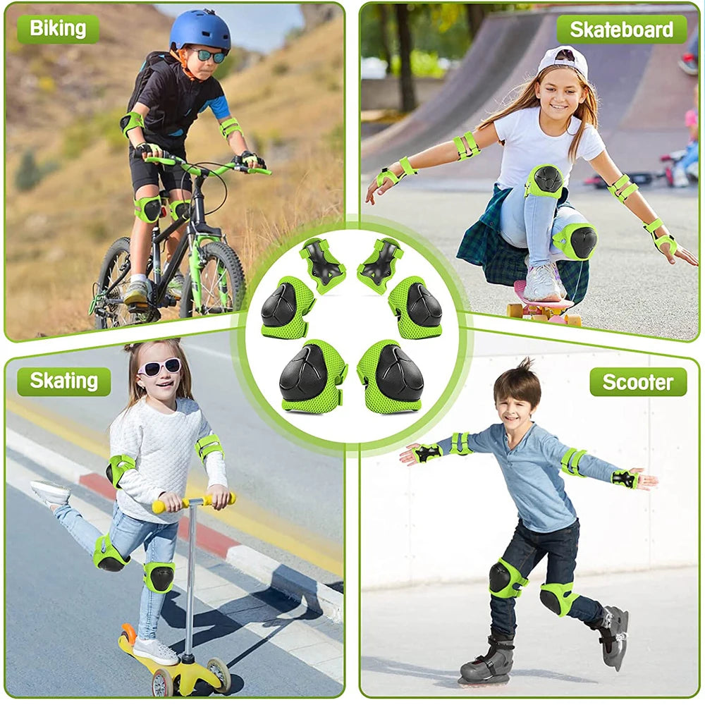 Knee and Elbow Pads Wrist Guards 3 in 1 Kids Protective Gear Set for BMX Inline Roller Skating Bike Rollerblading Riding Sports