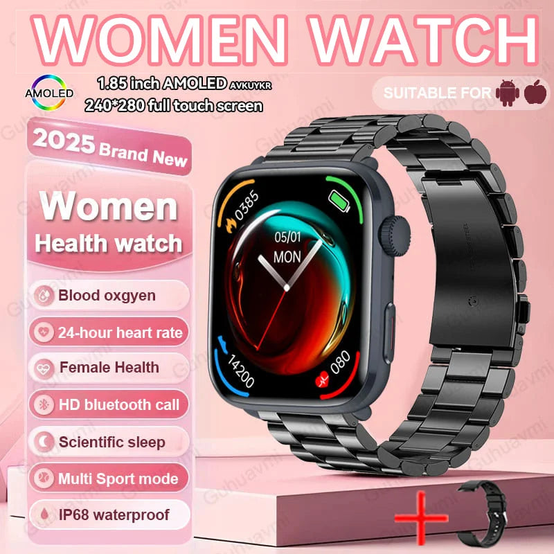 2025 New NFC Smat Watch Women 1.85-inch Blood Pressure Heart Rate Bluetooth Call Female Health Smarwatches Ladies For HUAWEI IOS