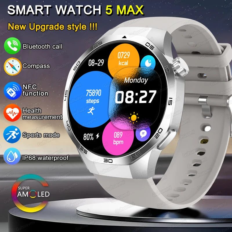 New GT 5 PLUS Smart Watch Men Women  AMOLED HD Screen SmartWatch Heart rate Blood oxygen Music Sport GPS tracker NFC Smartwatch