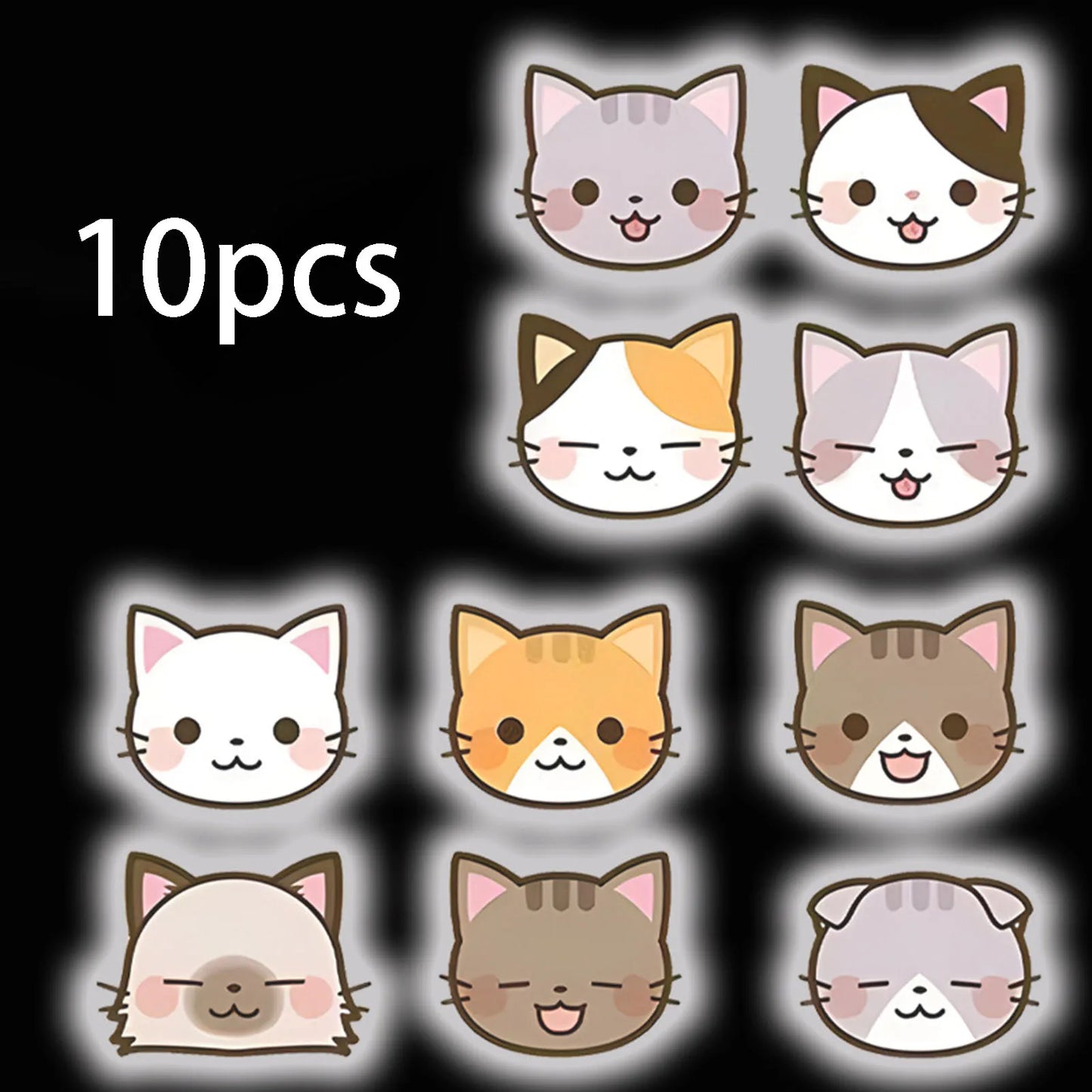 Cute Cat Car Warning Reflective Stickers Easy to Tear Off Reflector Stickers for Night Driving Security Car Decorations 10Pcs