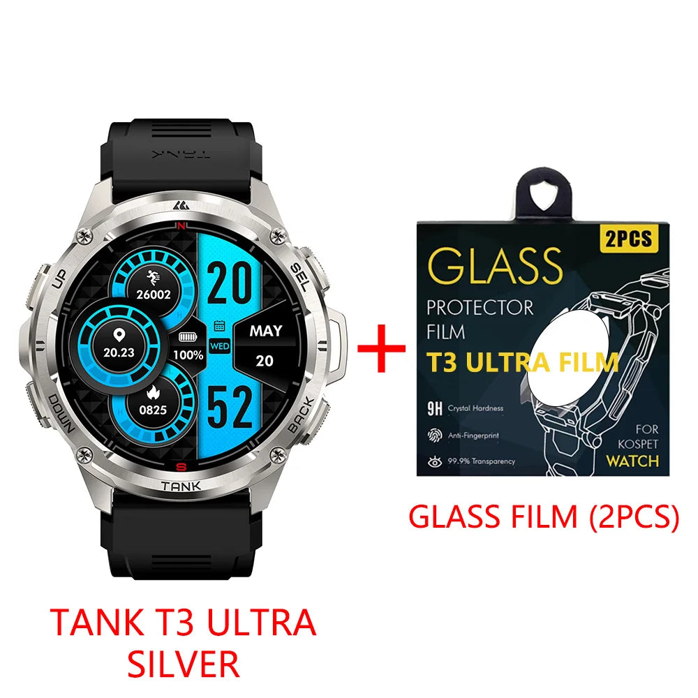 KOSPET TANK T3 Ultra GPS Smart Watch For Men Altimeter Compass Barometric 470mAh 60 Days Battery Bluetooth Call IP69K Waterproof