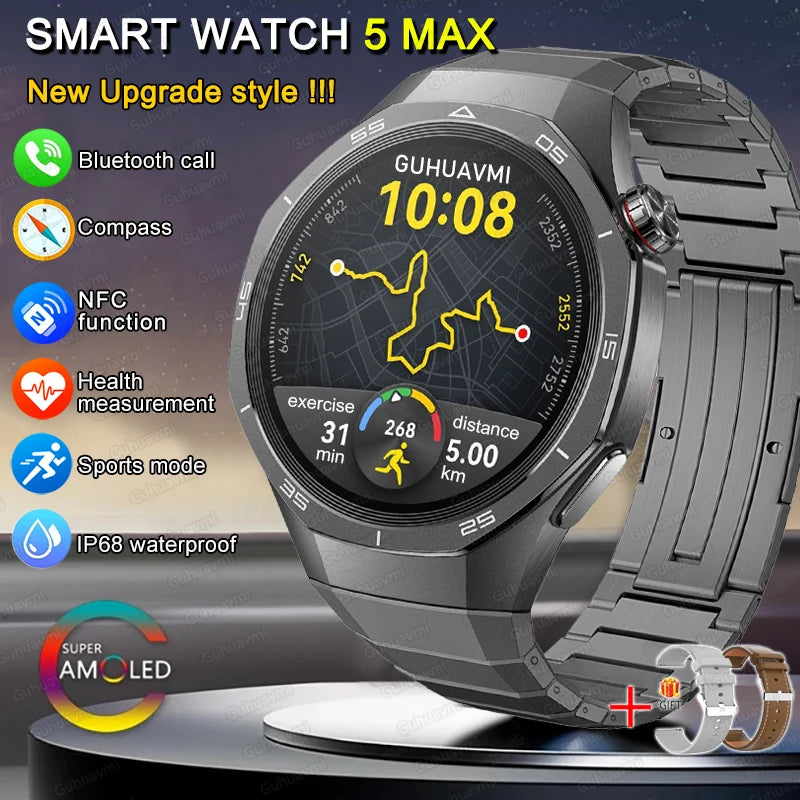 New GT 5 PLUS Smart Watch Men Women  AMOLED HD Screen SmartWatch Heart rate Blood oxygen Music Sport GPS tracker NFC Smartwatch