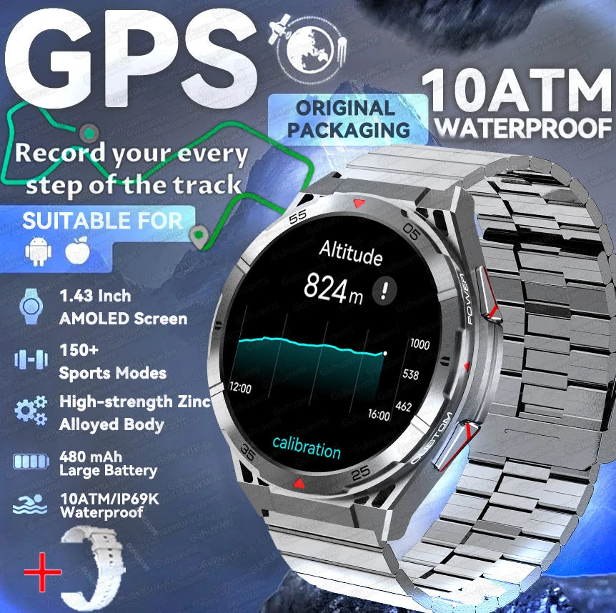 2025 New Dual-Band satellite GPS Smart Watch Men 1.43'' AMOLED Screen Compass Heart Rate BT Call IP69 Waterproof Swimming Watch
