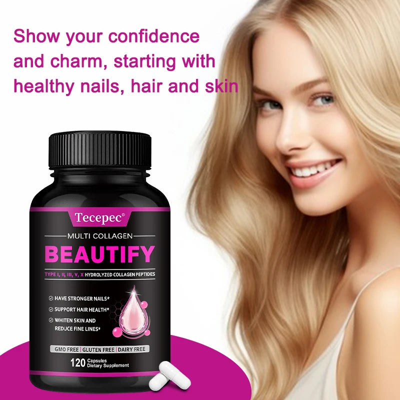 Collagen Complex Supplement, Anti-Aging Support, Reduced Fine Lines, Healthy Skin, Joints, Hair, Nails, 120 Capsules