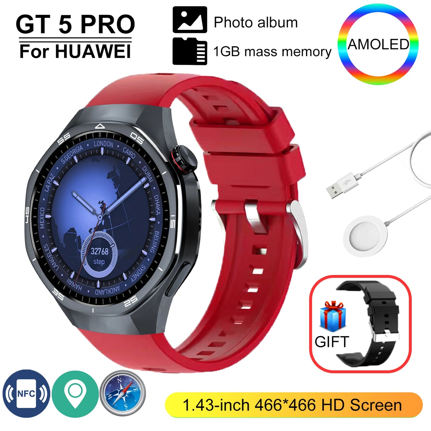 GT 5 Pro 2025 New SmartWatch Men 466*466 HD Screen 24h Blood Pressure Monitoring Men's Women NFC GPS Outdoor Sports Smartwatch
