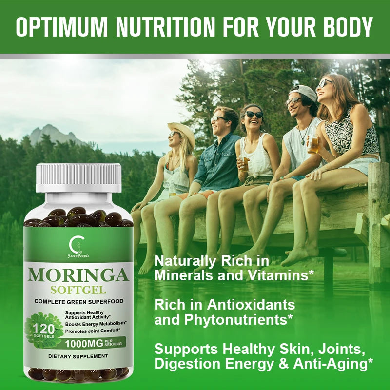 Moringa Capsules -Natural Antioxidant Superfood -Support Energy, Skin Health, Gut Health+ - Essential Vitamins & Amino Acids