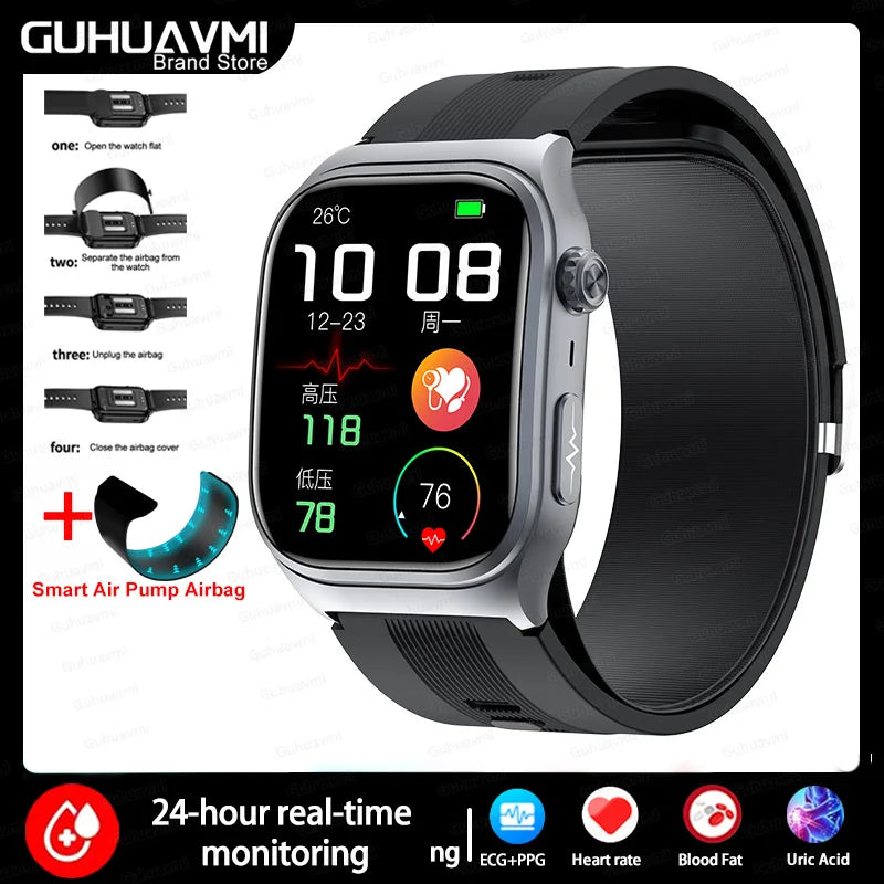 2025 NEW Nursing level ECG+PPG Precise Detection Smart Watch Air Pump Airbag Blood fat Heart Rate Health Smart watches Men Women