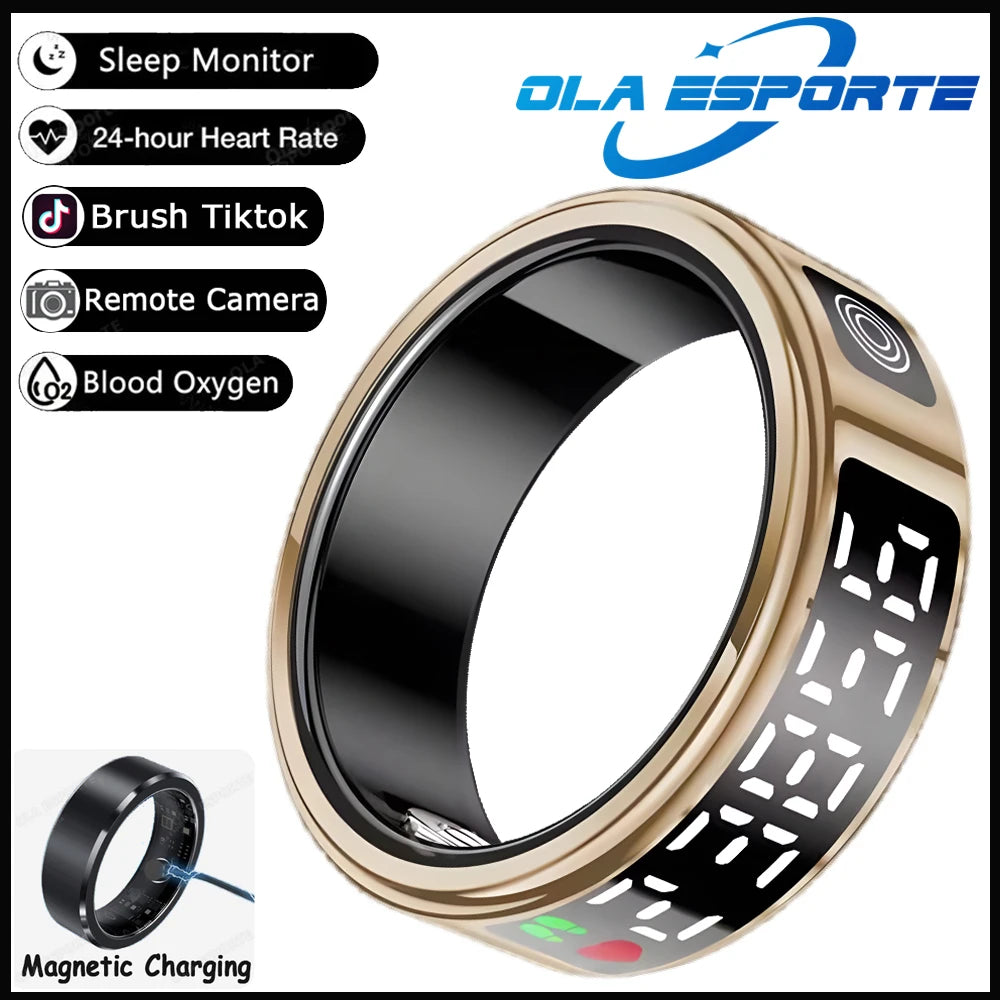 Smart Ring For Men Women LED Display Screen Heart Rate Blood Oxygen Monitoring Multi Sport Modes IP68 & 5ATM Waterproof Pk SR08