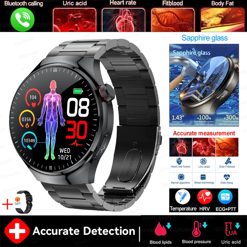 2025 New For HUAWEI Nursing Grade Blood Lipid Uric Acid Health Smart Watch Men ECG+PPG Blood pressure Bluetooth Call Smartwatchs