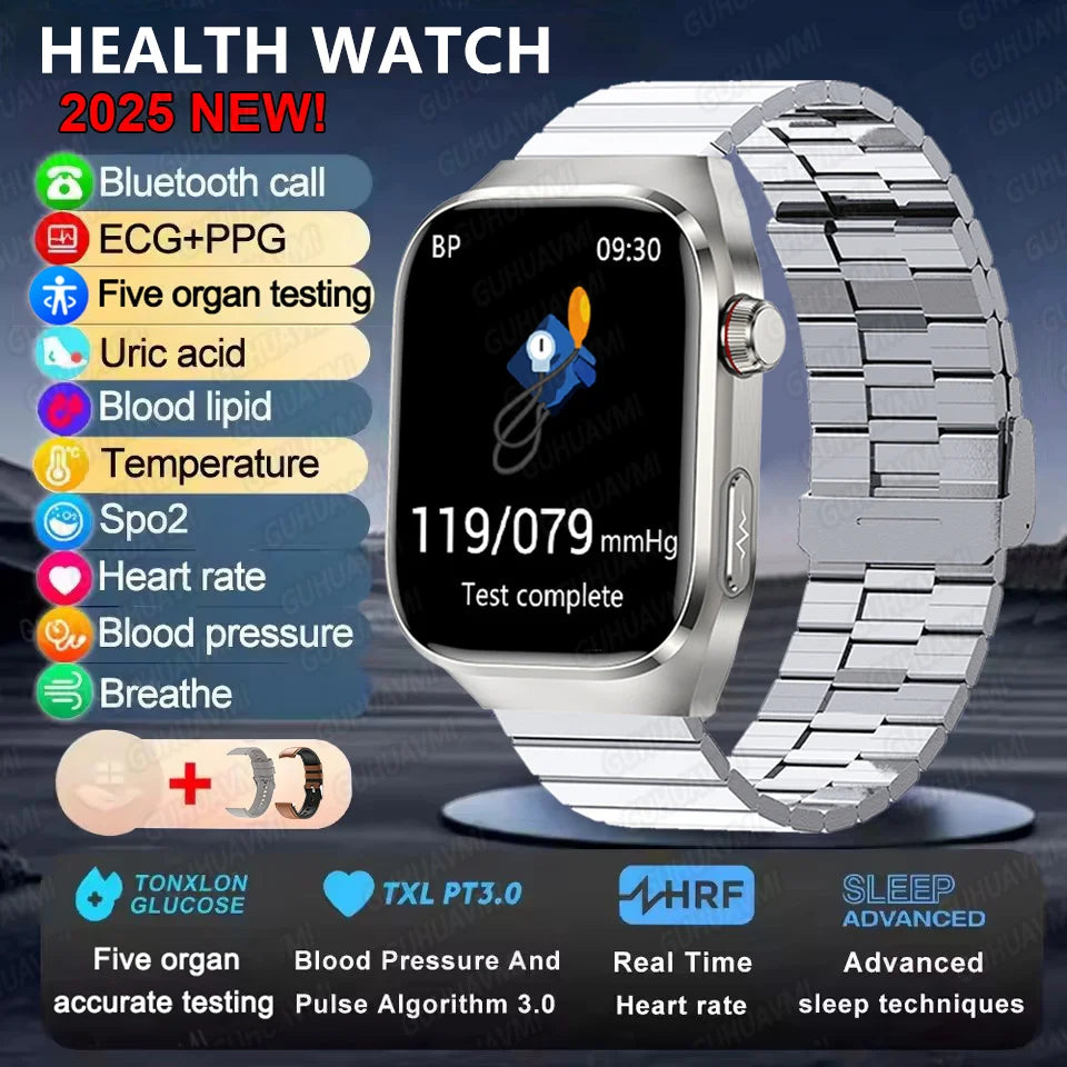 2025New Accurate Blood Fat Uric Acid Smart Watch Men Micro Physical Examination Five Organ HealthClock Bluetooth Call Smartwatch