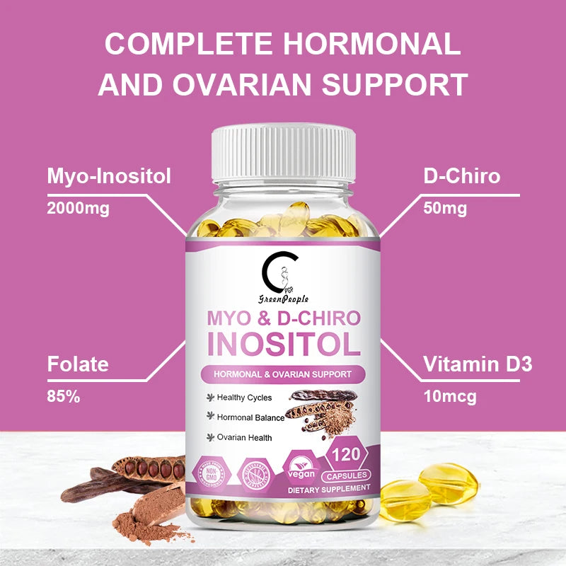 Myo Inositol & D-Chiro Inositol Supplements,Support Fat Metabolism,Healthy Ovarian & Liver Function Support,120 Capsules
