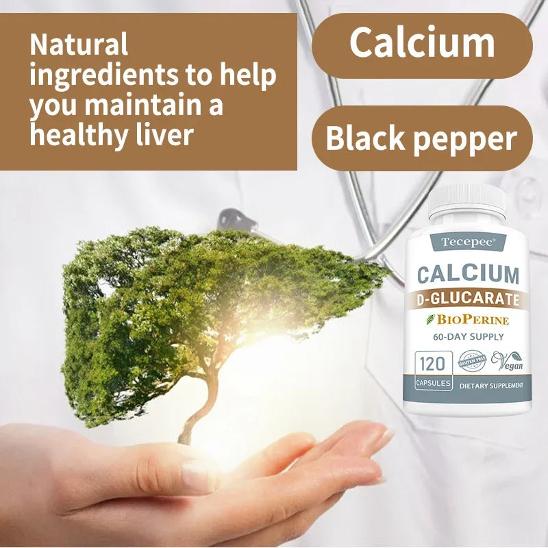 Calcium D-Gluconate Capsules - for Liver Detox & Cleansing, Fat Burning, Prostate, Metabolism, Antioxidant, Non-GMO
