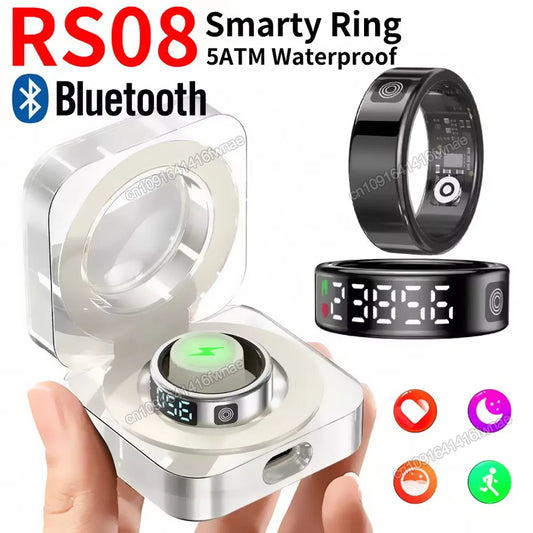 2025 New RS08 Smart Ring 5ATM Waterproof Health Fitness Ring Multi Sport Modes Heart Rate and Blood Oxygen Monitor for Men Women
