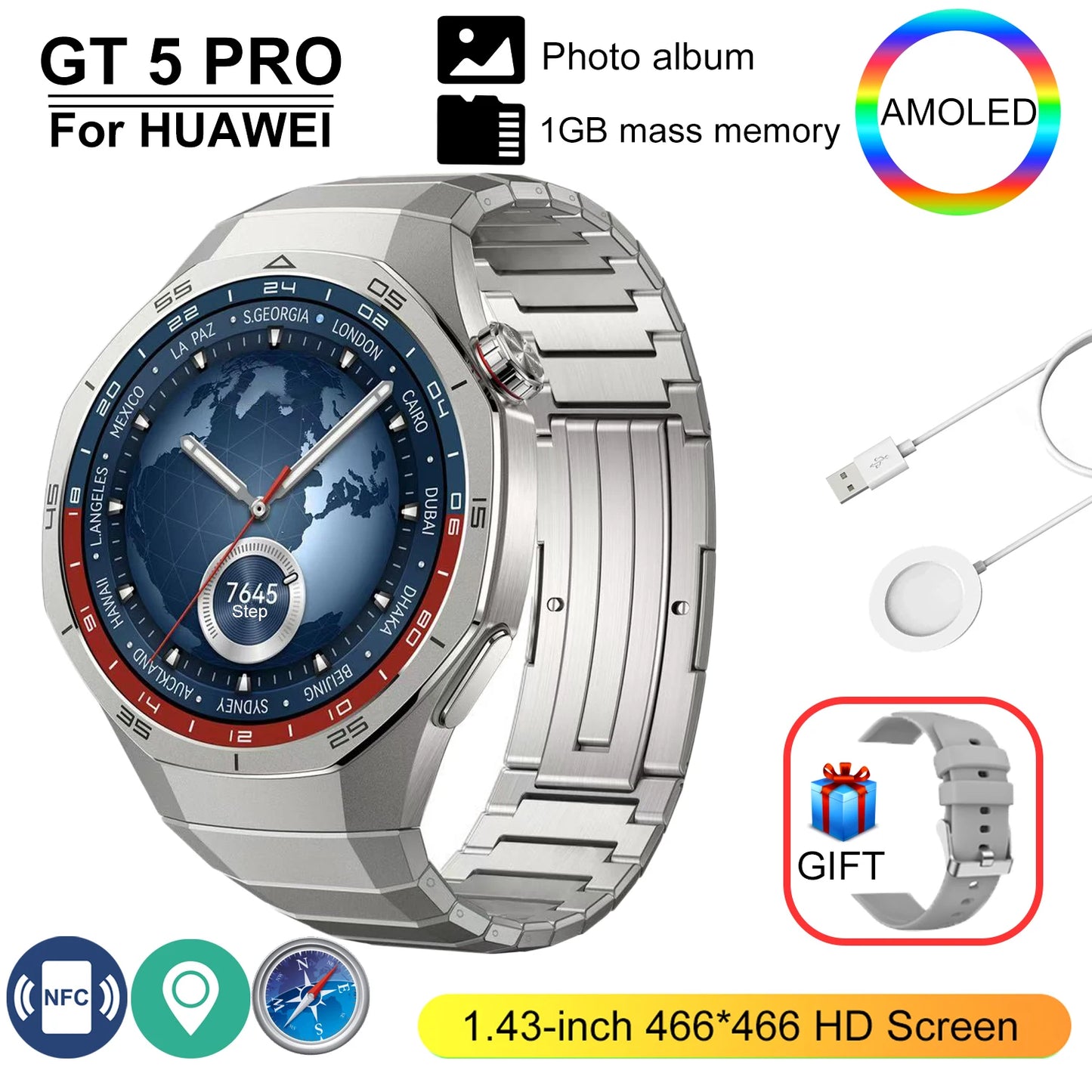 GT 5 Pro 2025 New SmartWatch Men 466*466 HD Screen 24h Blood Pressure Monitoring Men's Women NFC GPS Outdoor Sports Smartwatch