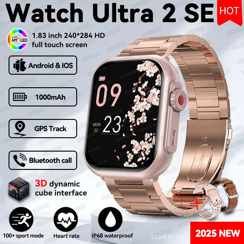 2025 New Original Split screen Watch Ultra 2 Waterproof 1000mAh Battery Heart Rate Sport GPS Track Smart bracelet For IOSAndroid