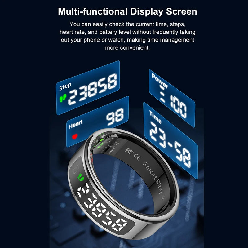 New R12 Smart Ring with Display Screen Touch Health Manager Wireless Charge Multi Sports Modes 5 ATM Waterproof For Men Women