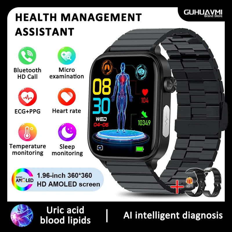 2025 New For Xiaomi Blood lipids Uric Acid testing Smart Watch Men ECG+PPG Blood Pressure SP02 Bluetooth Call Health smartwatch