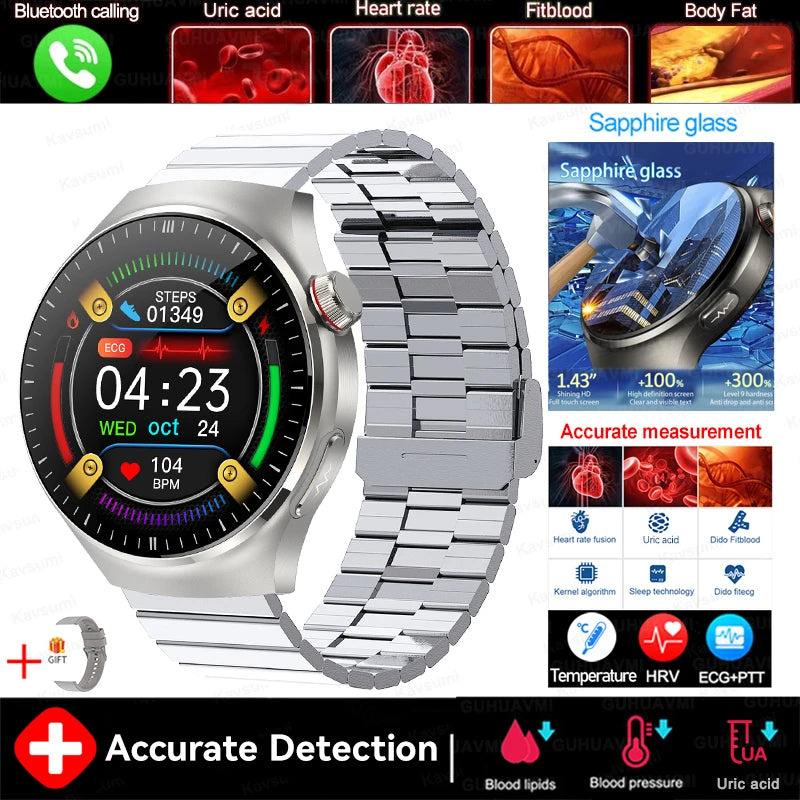 2025 New For HUAWEI Nursing Grade Blood Lipid Uric Acid Health Smart Watch Men ECG+PPG Blood pressure Bluetooth Call Smartwatchs
