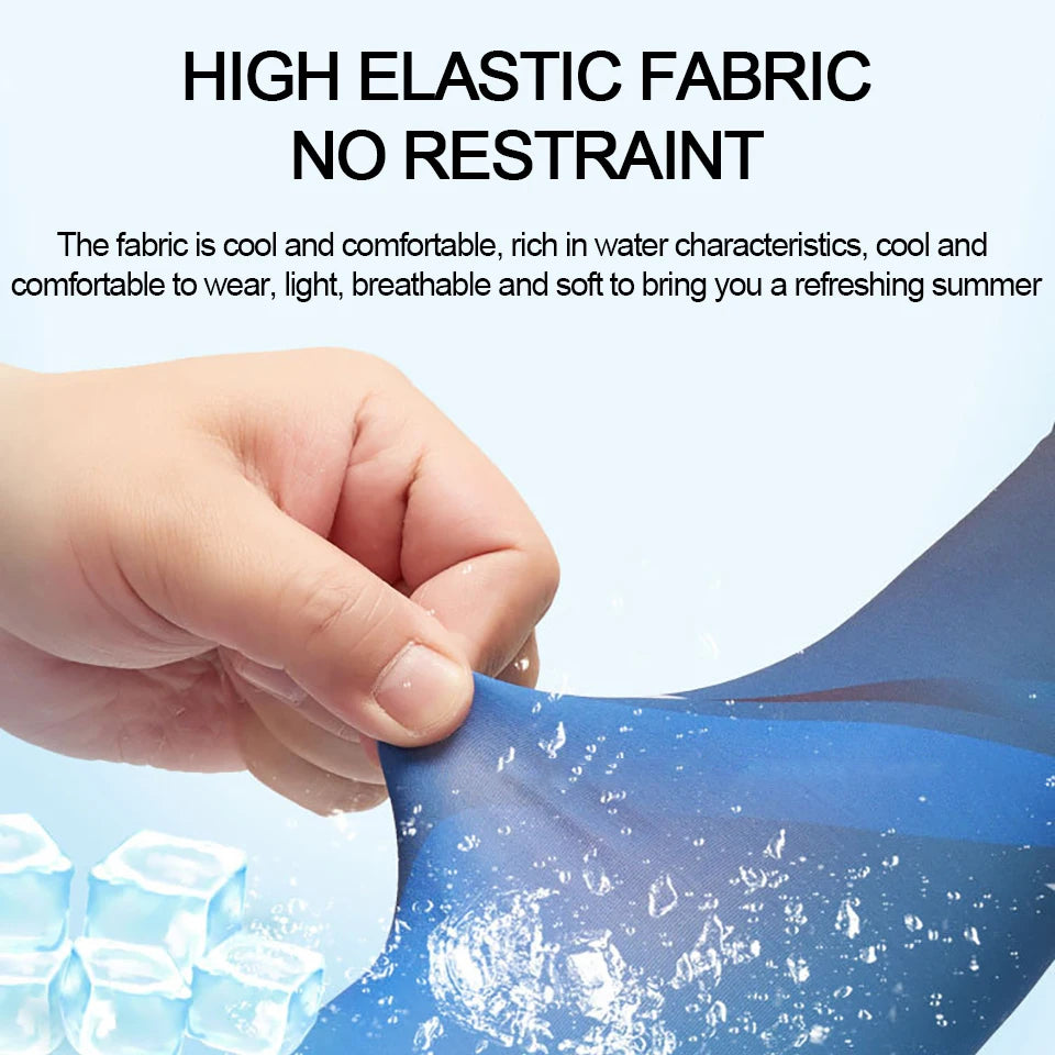 2Pcs Set Summer Ice Silk Cycling Arm Sleeves Breathable Bandana Mask Combination Suit Elastic Cold UV Sun Protection