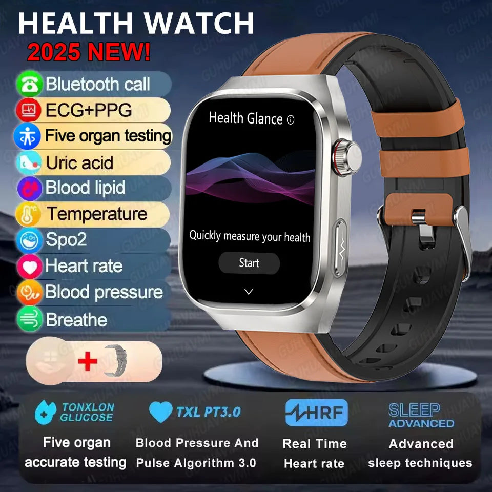 2025New Accurate Blood Fat Uric Acid Smart Watch Men Micro Physical Examination Five Organ HealthClock Bluetooth Call Smartwatch