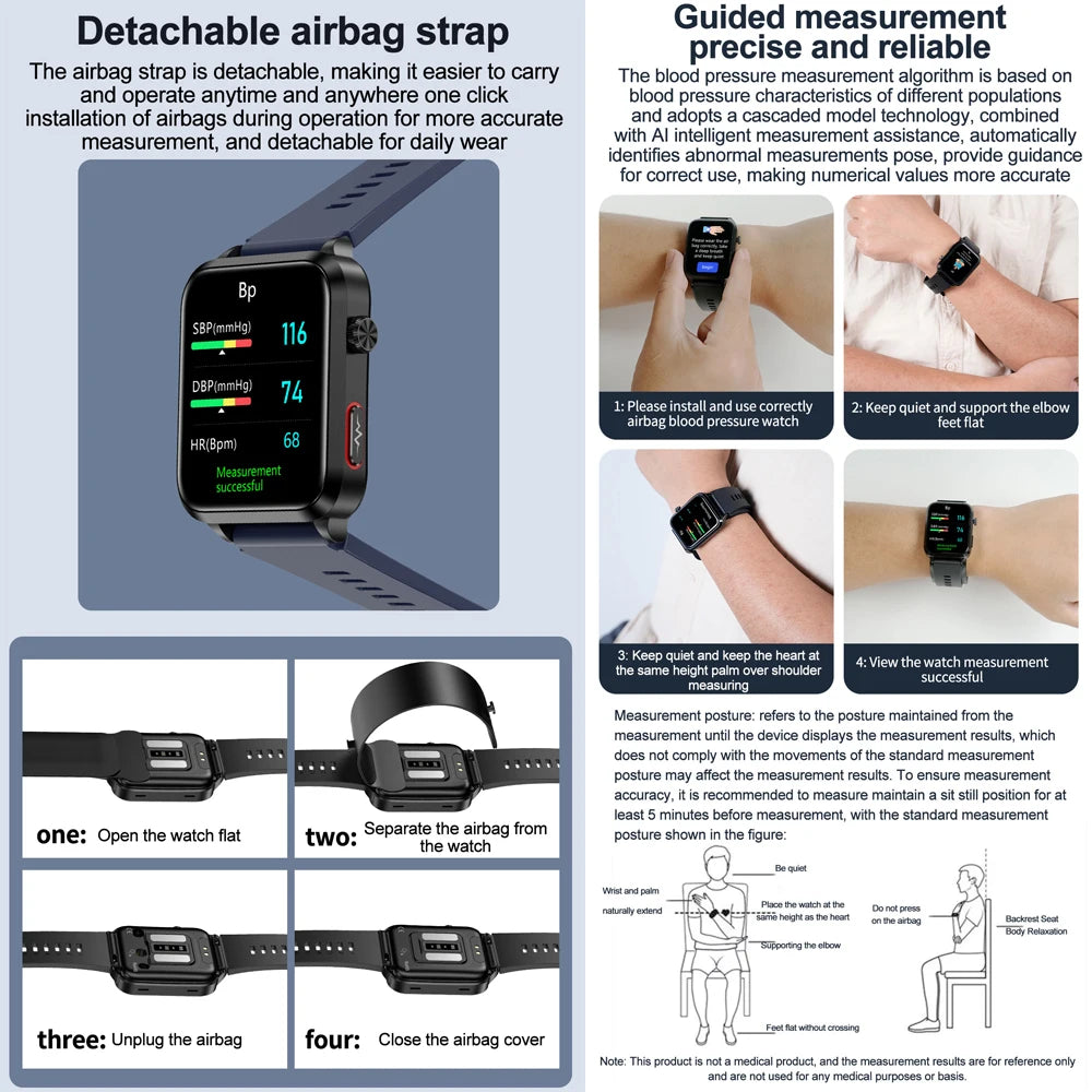 2025 New Air Pump ECG Smart Watch men Airbag health watch for huawei True Accurately Blood Pressure Uric Acid Blood Lipids watch