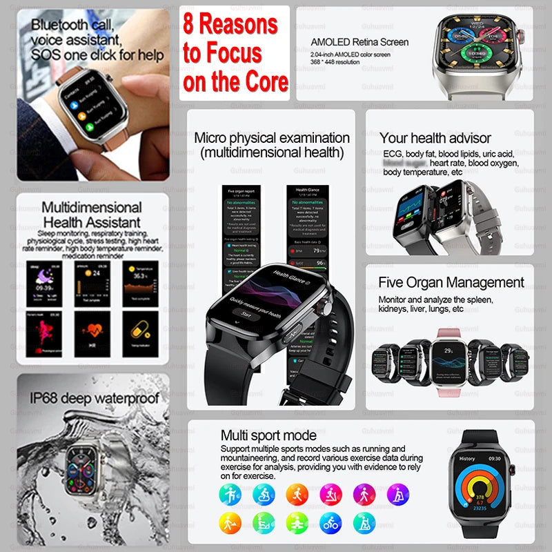 New Micro Physical Examination Five Organ Health Smartwatch Blood Pressure Uric Acid Body Fat Watches Bluetooth Call Smart Watch